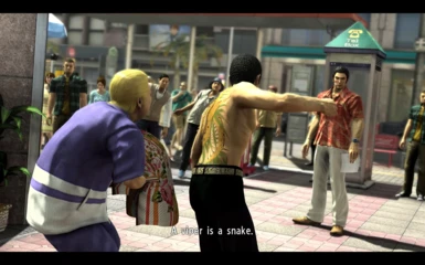 Kiryu's now no longer rude about the snake for example