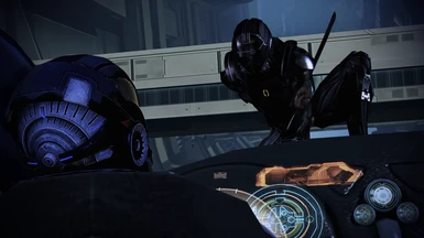 Kai Leng with a black armor taking down Shepard's car.