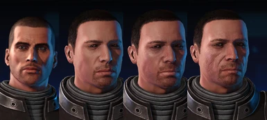 Sheploo far left Broshep the rest, Male Face and scalp spec balanced for LE1 engine (as opposed to LE3/vanilla), seams and UV bug fixed