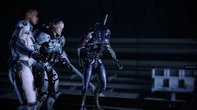 Legion in Shepard's squad aboard the Derelict Reaper