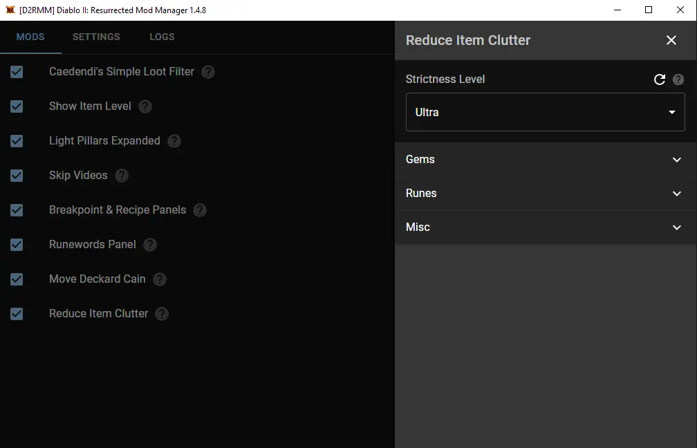 Reduce Item Clutter for D2RMM at Diablo II: Resurrected Nexus - Mods ...