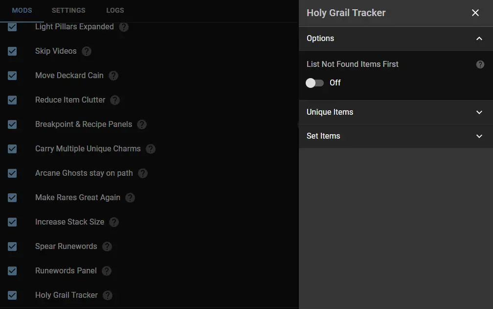 Holy Grail Item Tracker for D2RMM at Diablo II: Resurrected Nexus ...