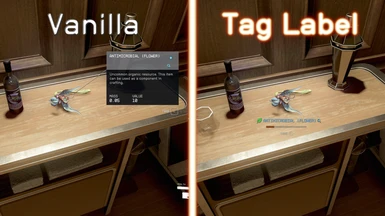 Comparison: Tag Label and vanilla look (the item card for Tag Label will be displayed on the top right screen edge)