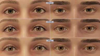 Eyelash comparison: Vanilla (top), Volume (middle), Wispy (bottom)