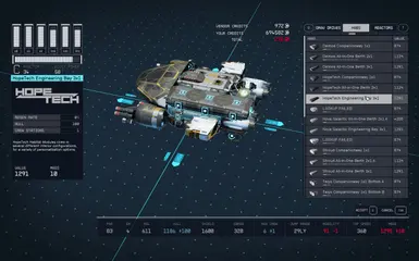 Engineering bay adding Hull & bonus Shield Regen (1%, not shown correctly in UI).