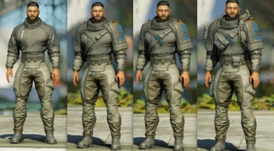 Left to right: fatigues, duty fatigues, recon fatigues, armored fatigues
