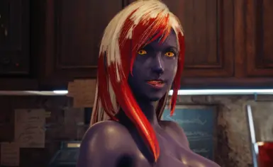 requested darker blue skin and white-red hair