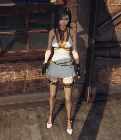 Tifa - White with Gold Dress and Optional Stockings And More.