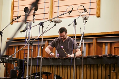 BBC Symphony Orchestra percussionist performing on the vibraphone during the Spitfire Audio recording sessions