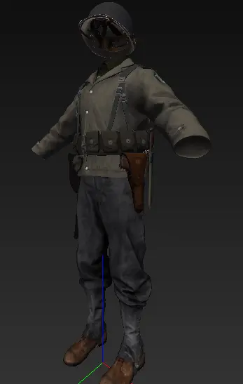 Colonial Themed brown top, grey pants, and webbing colours.