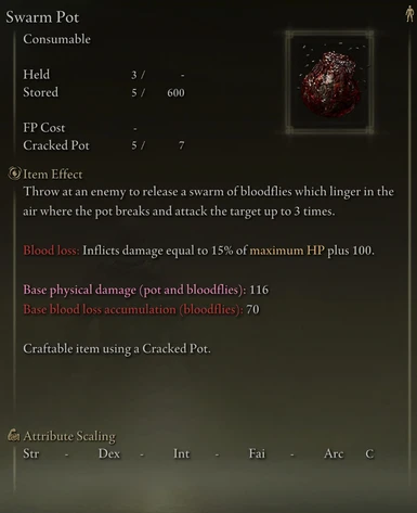 Tells you what the item does, what the blood loss effect does, and exact numbers for damage and blood loss.