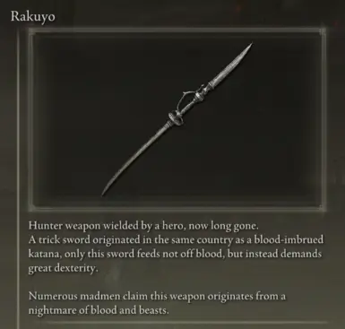 Rakuyo - Bloodborne Weapon and Icons at Elden Ring Nexus - Mods and ...