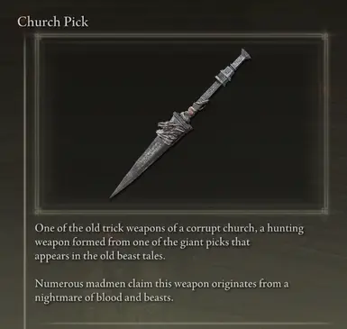 Church Pick - Bloodborne Weapon and Icons at Elden Ring Nexus - Mods ...