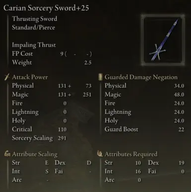 Carian Sorcery Sword Displays Its Sorcery Scaling