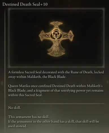 Lore description for the Destined Death Seal
