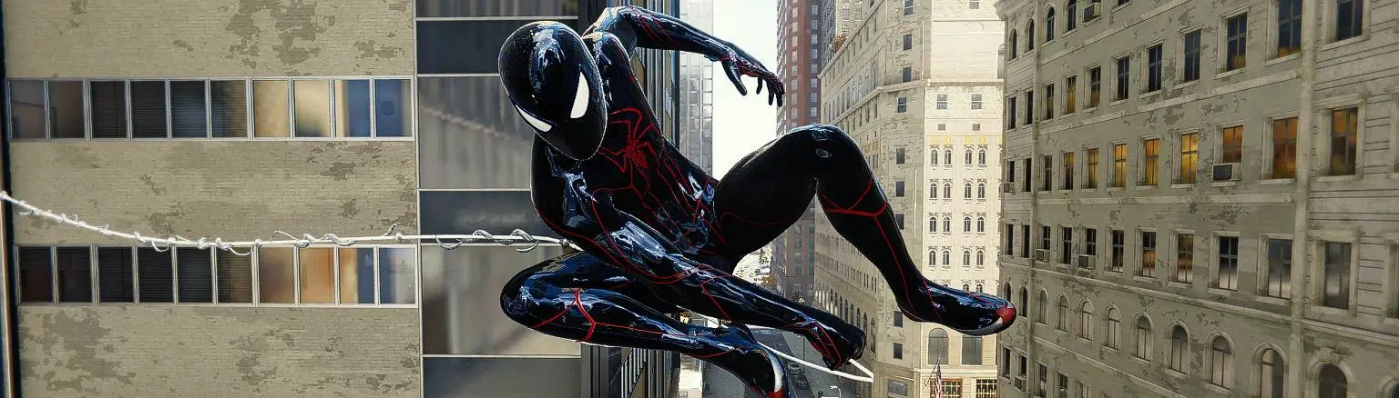 Shiny black TASM suit with red accents at Marvel’s Spider-Man ...