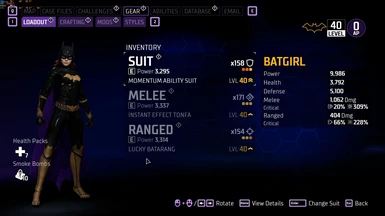 SaveGame Batgirl ALL suits and weapons lvl40