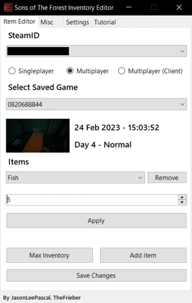 Sons Of The Forest Inventory Editor 0.0.2