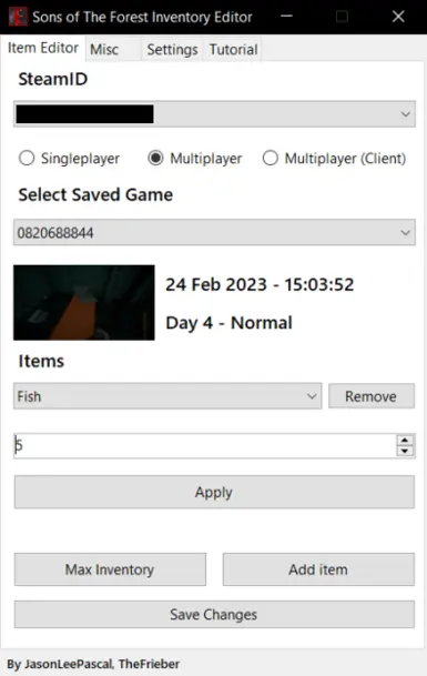 Sons Of The Forest Inventory Editor 0.0.2