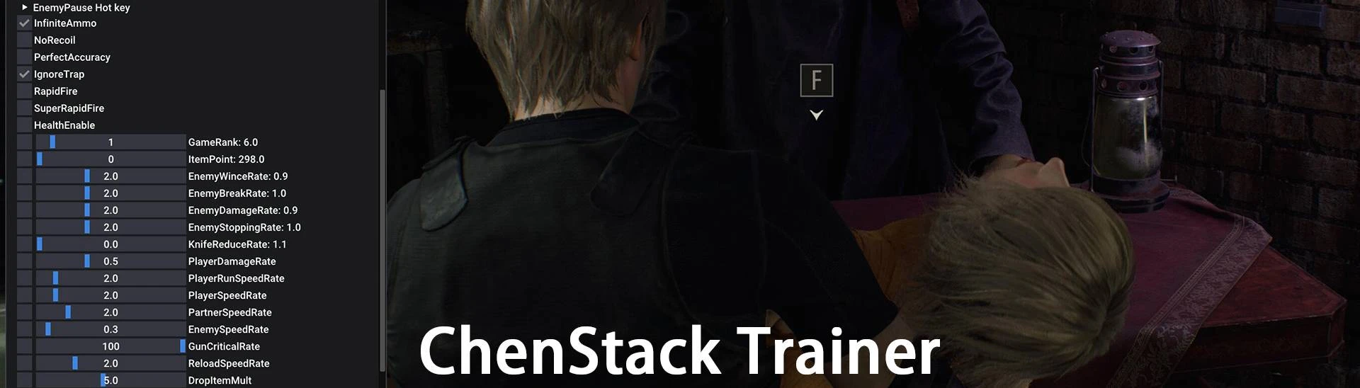 Mod Trainer Chenstack no Resident Evil 4 Remake 