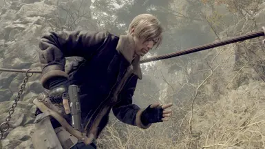 Leon running with a black punisher.
