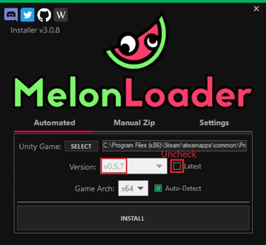 Install MelonLoader like this.