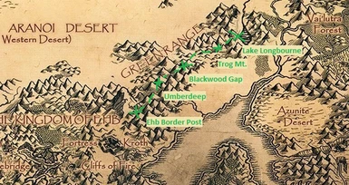 Aranna world map detail with path & locations