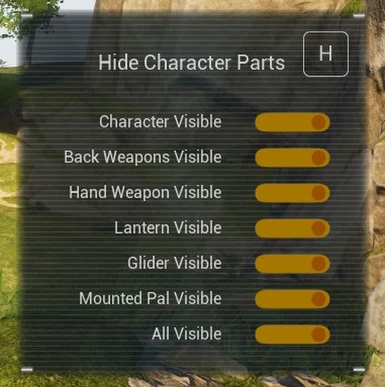 Hide Character Parts - 0.2.4.0 (Weapon Lantern Glider Mounted Pal)