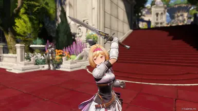 Djeeta using Gran's "Traveller's Sword" as a skin
