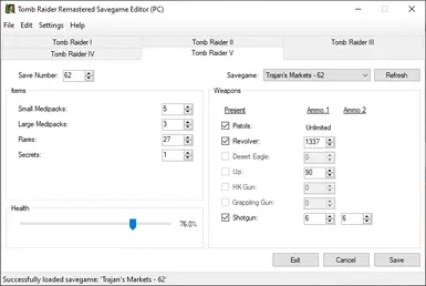 Tomb Raider Remastered Savegame Editor