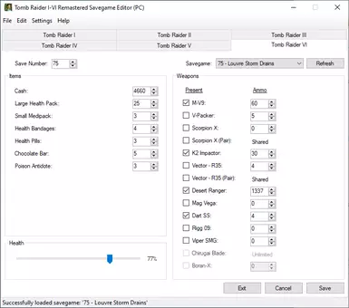 Tomb Raider I-VI Remastered Savegame Editor