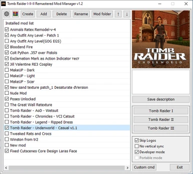 Tomb Raider I-II-II Remastered Mod Manager