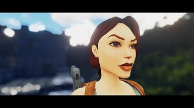 Lara's face has small grains