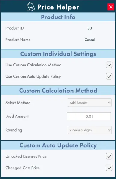 Individual product custom settings (From tag)