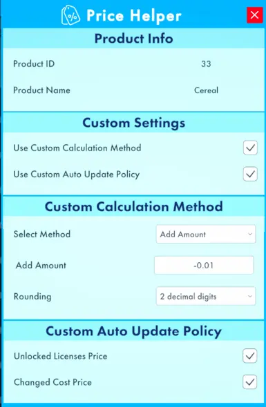 Individual product custom settings (From Computer App)