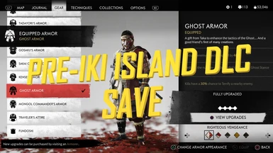 Pre-Iki Island DLC Save (White or Red Ghost Armor)