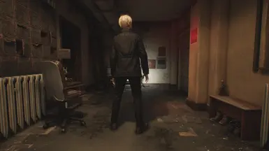 (From behind) Black Jacket(no logo), New Black Shirt and Black Jeans.