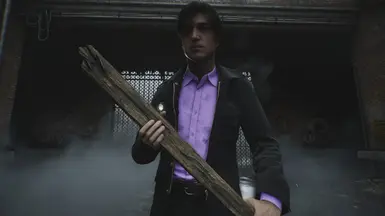 Black jacket and light purple shirt