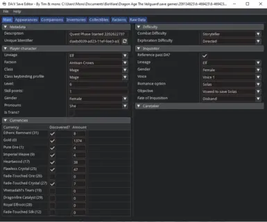 main tab after loading in a save file