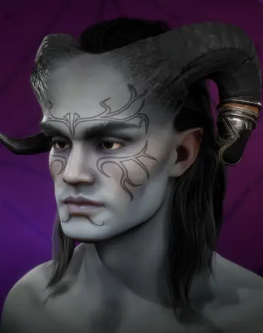 Example of tattoo distortion on a Qunari character