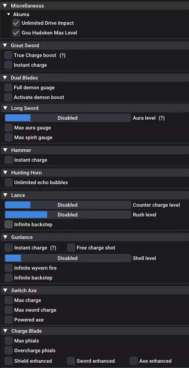 Options as of 0.1.3 - Section 1