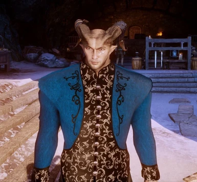Qunari male in the blue outfit