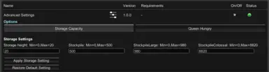 Storage settings