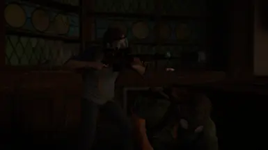 Ellie with Tommy's Rifle (Story ver.) in Finding Strings (Which is also in this level at the start)