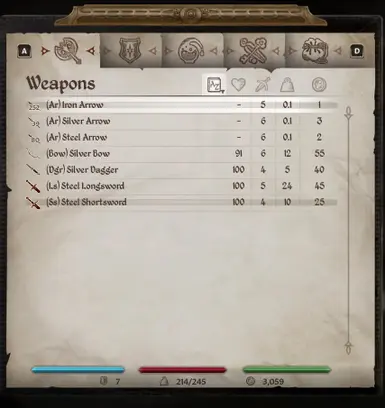 Weapons Tab