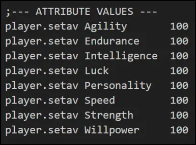 console commands to adjust player attribute values