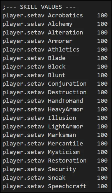 console commands to adjust player skill values