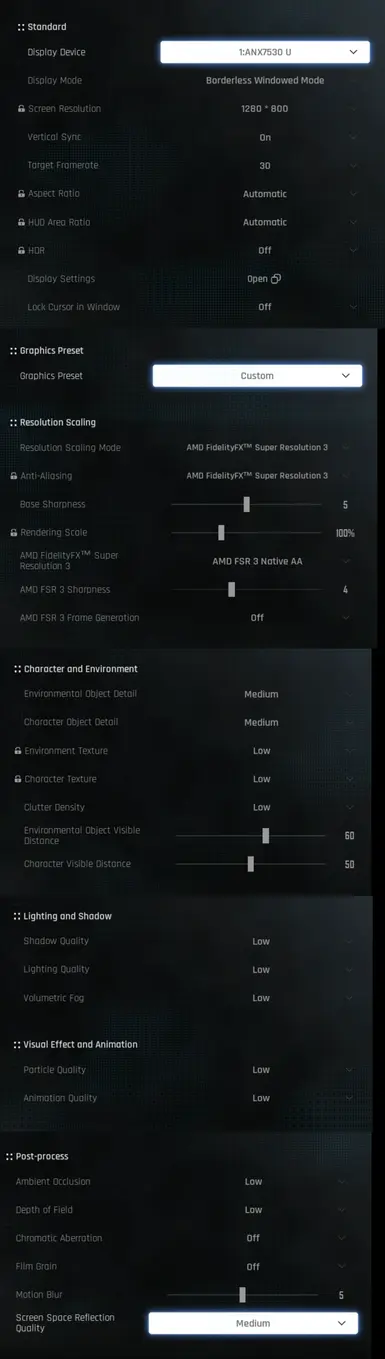 In-game settings