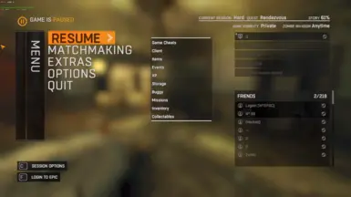 In-Game Menu/Cheats/Game Settings