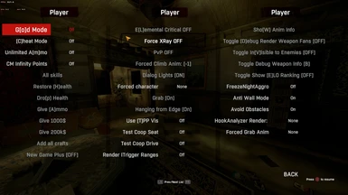Game Cheats menu